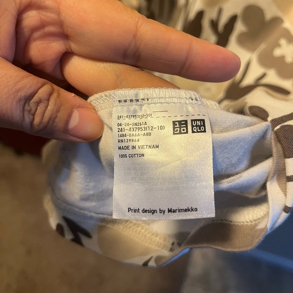 Marimekko x Uniqlo White and Brown Patterned boho Tee 100% cotton women XL - Picture 4 of 4